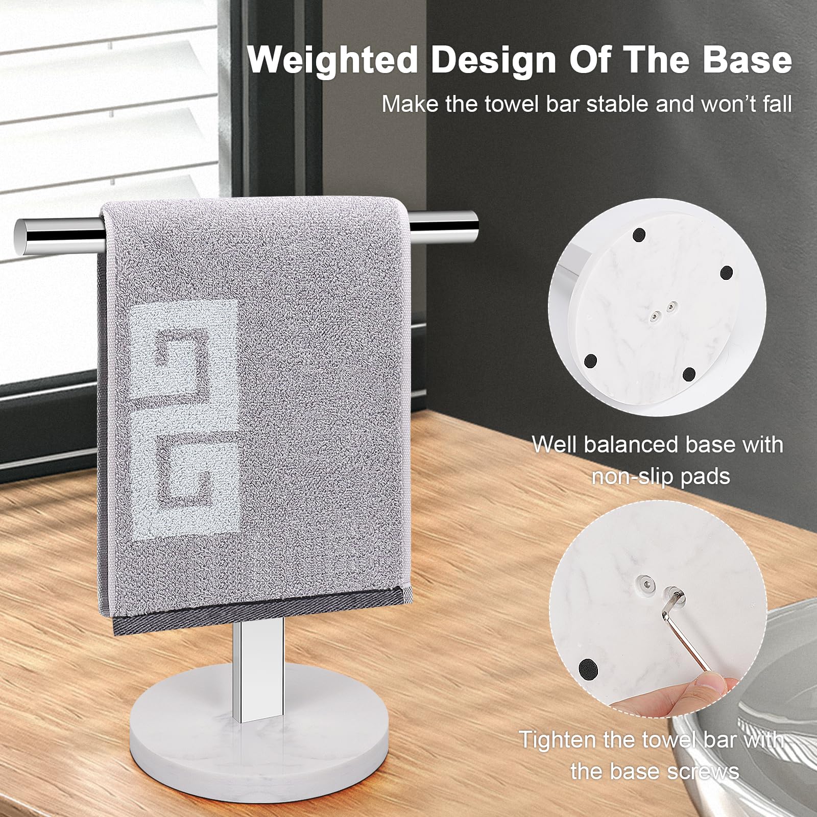 Nearmoon T-Shape Hand Towel Holder-Bathroom Towel Rack-Stand With Balanced Base Towel Bar For Bathroom Kitchen Vanity Countertop